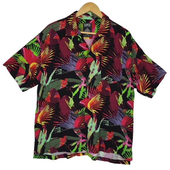 Super Massive Men’s Button-Up Shirt Large Hawaiian Bold Floral Print Retro Style - Picture 2 of 7